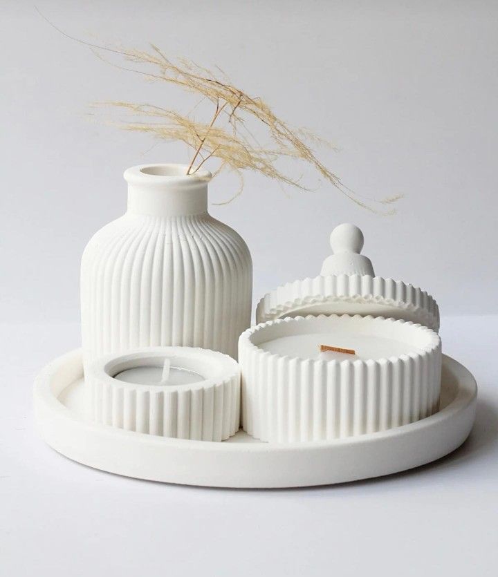 The Serenity Ribbed Decor Set: Fluted White Home Accents