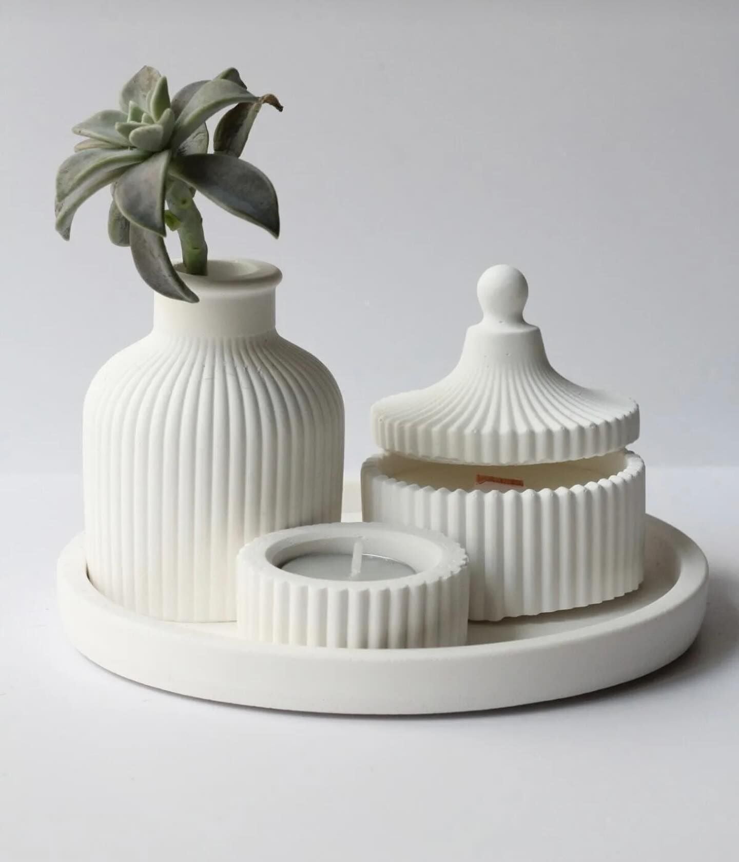 The Serenity Ribbed Decor Set: Fluted White Home Accents
