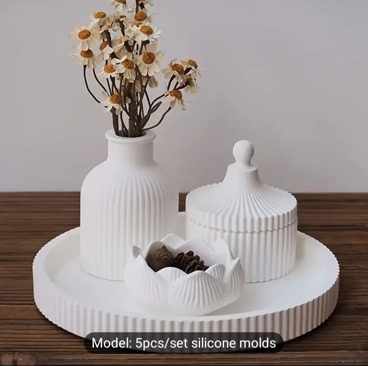 The Serenity Ribbed Decor Set: Fluted White Home Accents